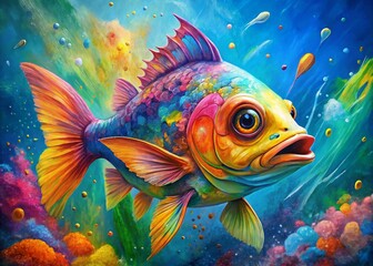 Fototapeta premium Bold Brush Stroke Fish Character Illustration - Colorful Aquatic Creature Design