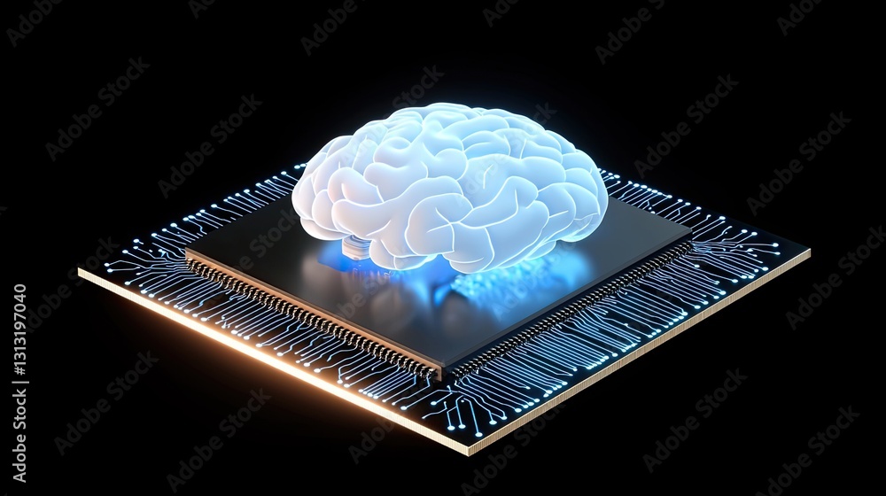 Poster advanced ai technology brain-simulating chip innovation digital lab graphic design futuristic viewpo