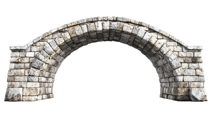 Vintage old arched stone bridge architecture, isolated on a transparent background, representing historical landmarks and travel destinations in towns or cities.