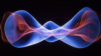 Fototapeta premium Abstract Light Waves in Blue and Red Colors on Black Background