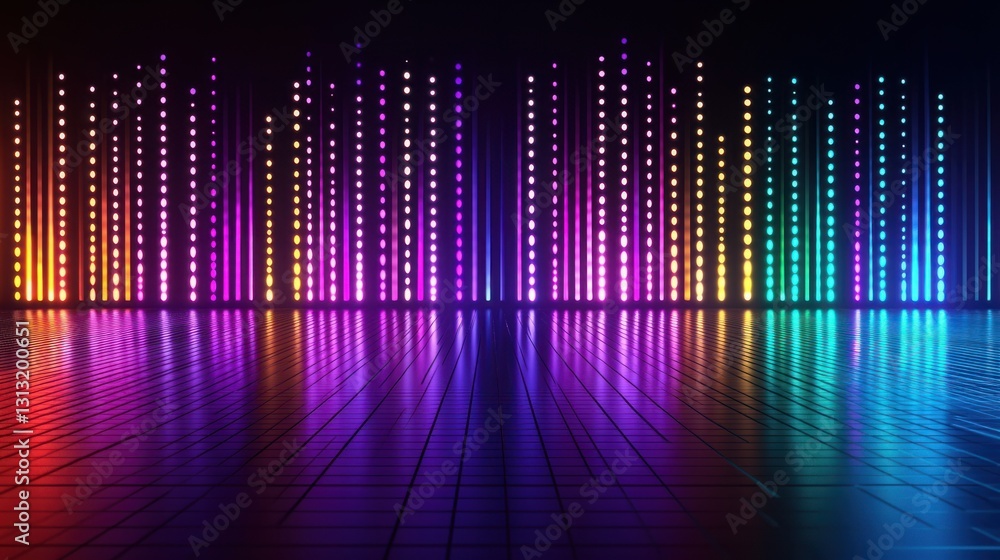 Poster colorful led light display with reflection on floor surface