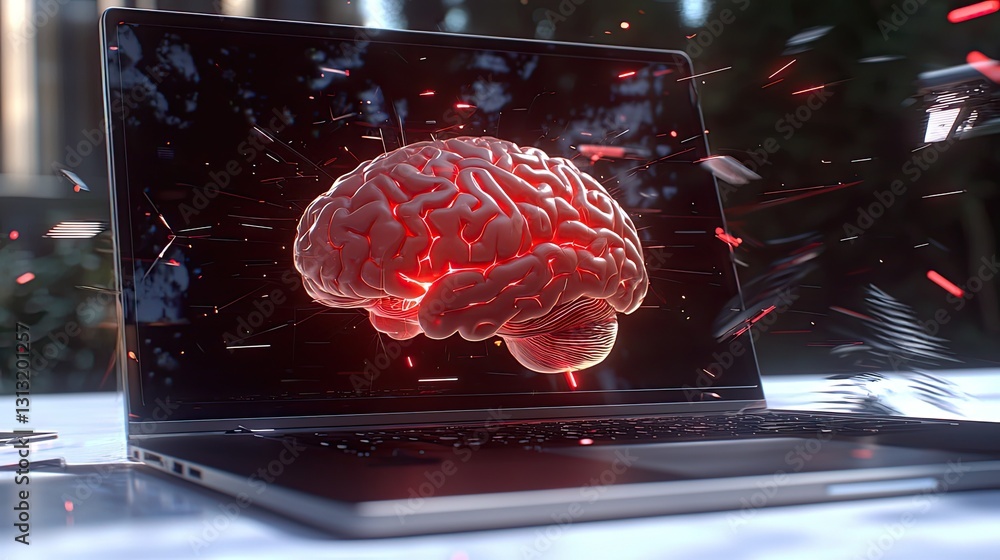 Poster dynamic perspective 3d animation of futuristic tech for brain activation in digital workspaces