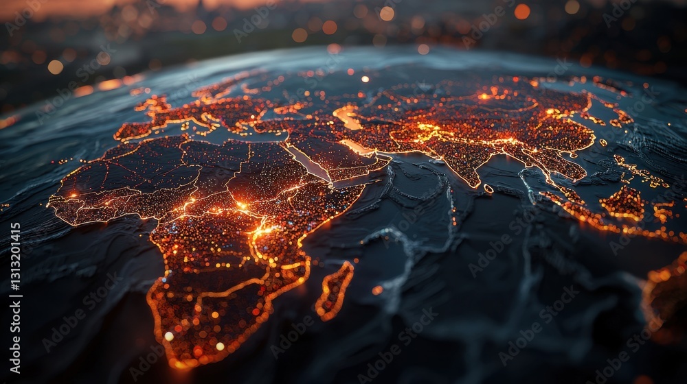 Poster global trading system displayed on a realistic world map with real-time stock market data.