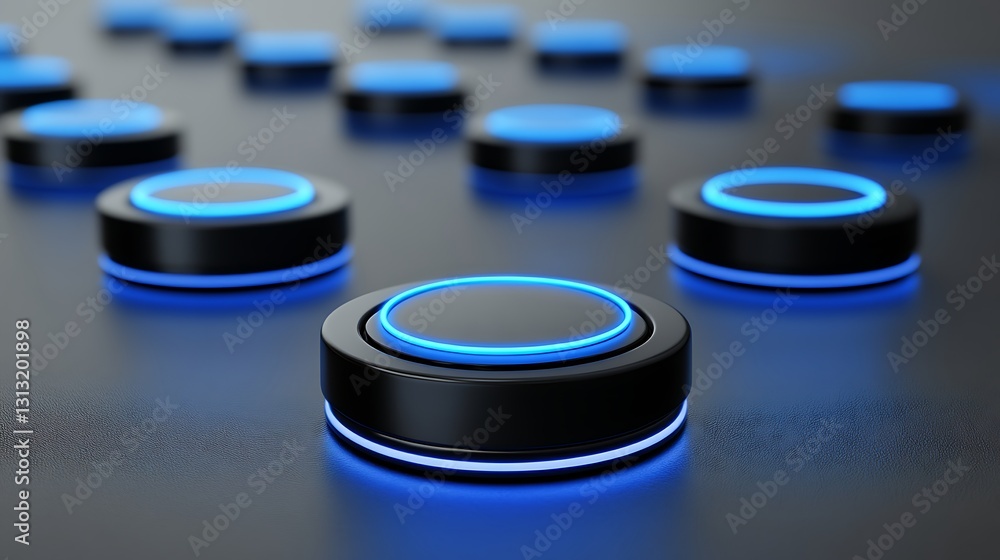 Poster illuminated circular buttons futuristic technology interface