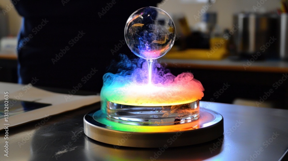 Poster Colorful Fog and Bubble Display with Light Reflection and Science Experiment