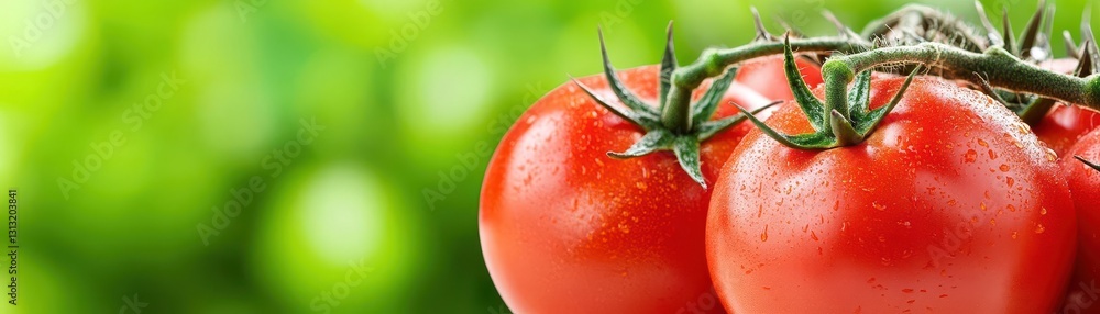 Poster fresh and juicy tomatoes on a vibrant green background highlighting their natural color and texture 