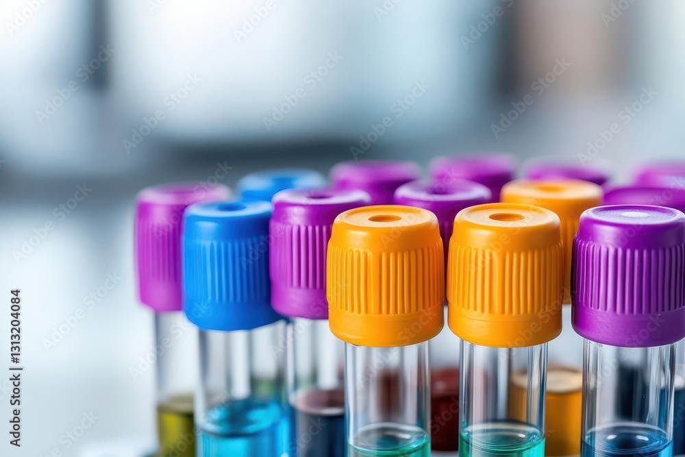 Poster colorful test tubes filled with vibrant liquids set on a laboratory table ready for scientific exper