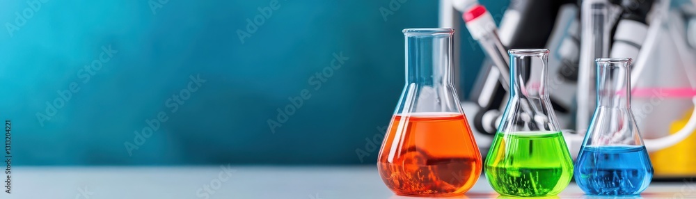 Poster group of colorful test tubes filled with bright liquids in a laboratory setting for scientific resea