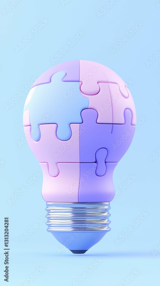 Poster idea light bulb puzzle pieces symbolizing creative problem solving and innovation solution design