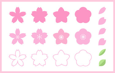 シンプルな桜のアイコンセット　飾り　装飾　あしらい　春