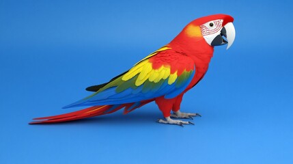 Fototapeta premium Scarlet Macaw Studio Shot, Blue Background, Bird Profile