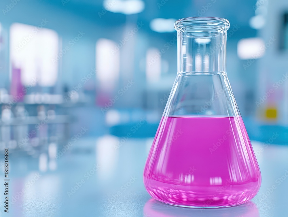 Aufkleber Bright pink liquid in a laboratory flask with bubbles and reflections capturing the essence of scientific experimentation