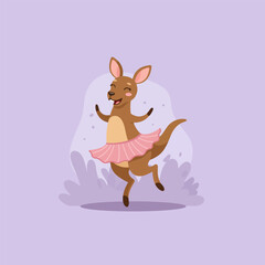 Obraz premium Cartoon Kangaroo Dancing in Tutu on a Soft Purple Background