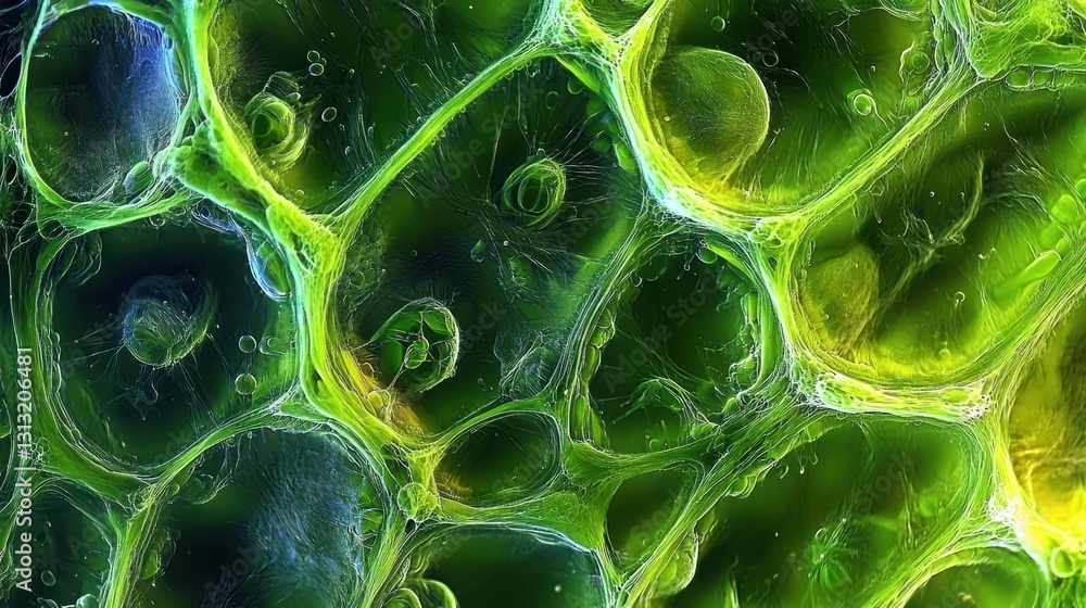Poster colorful microscopic view of algal cells with intricate structures