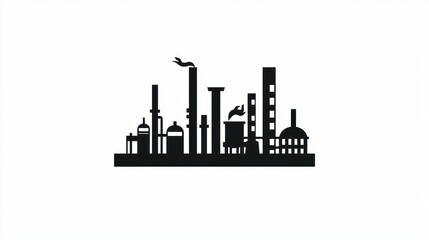Fototapeta premium Industrial complex silhouette, factory landscape, simplified view, for graphic design or business presentation