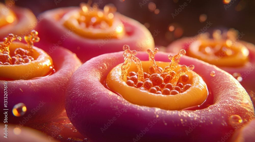 Poster vibrant abstract microorganisms with colorful fluid dynamics