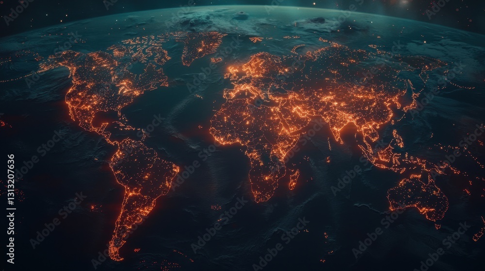 Aufkleber high-resolution futuristic world map with ai-driven trade routes and global business expansion.