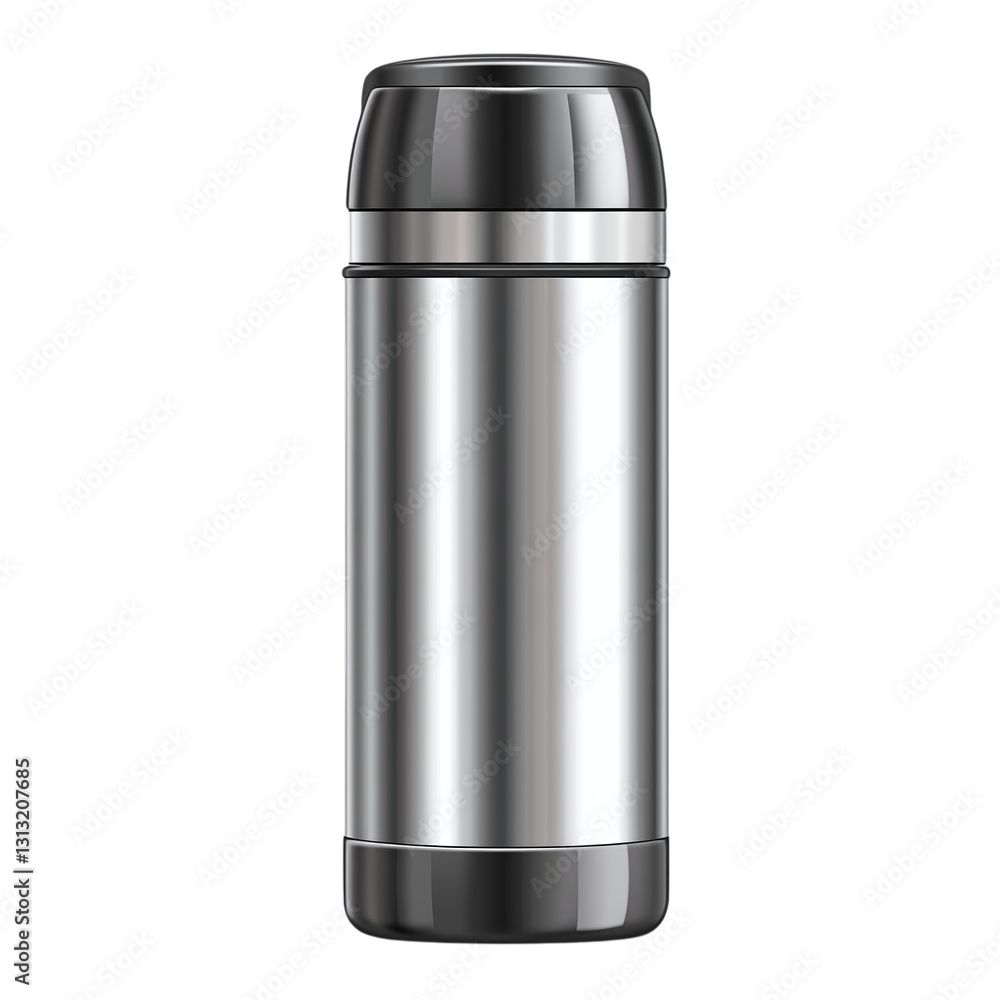 Poster thermal flask with vacuum insulation isolated on transparent background