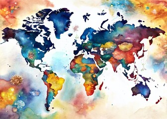 Naklejka premium Colorful World Map Sketch: Documentary Photography Style