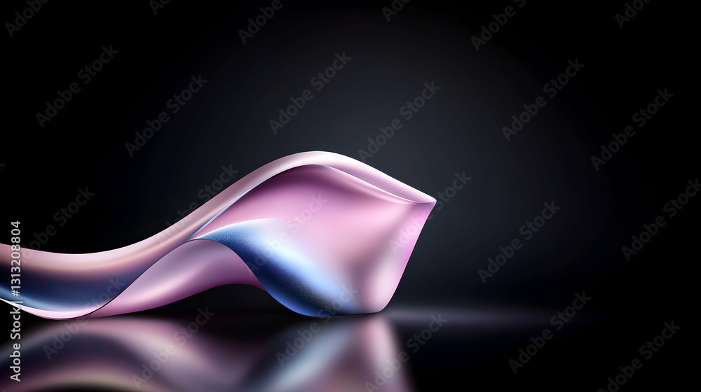 Poster a graceful flowing ribbon with iridescent colors on dark background
