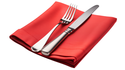 Elegant Red Napkin with Silverware Fine Dining Place Setting isolated on transparent background