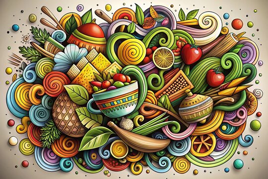 Bokeh-enhanced geometric culinary doodles.