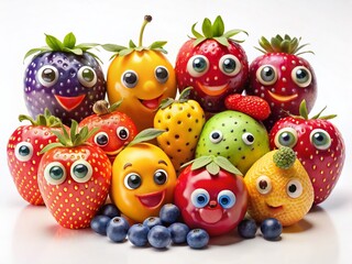 Cute Cartoon Fruit Characters with Polka Dots - Stock Photo