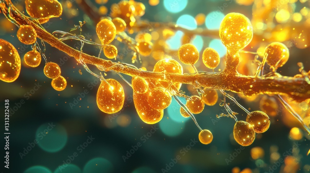 Poster glowing orbs and branches with bright bokeh background