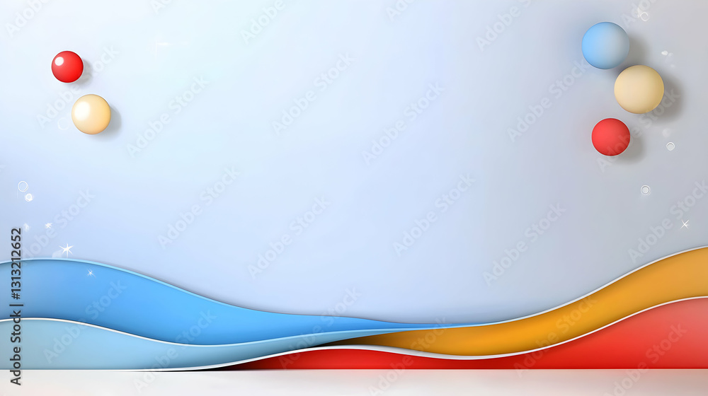 Aufkleber abstract design featuring colorful layered waves and floating spheres