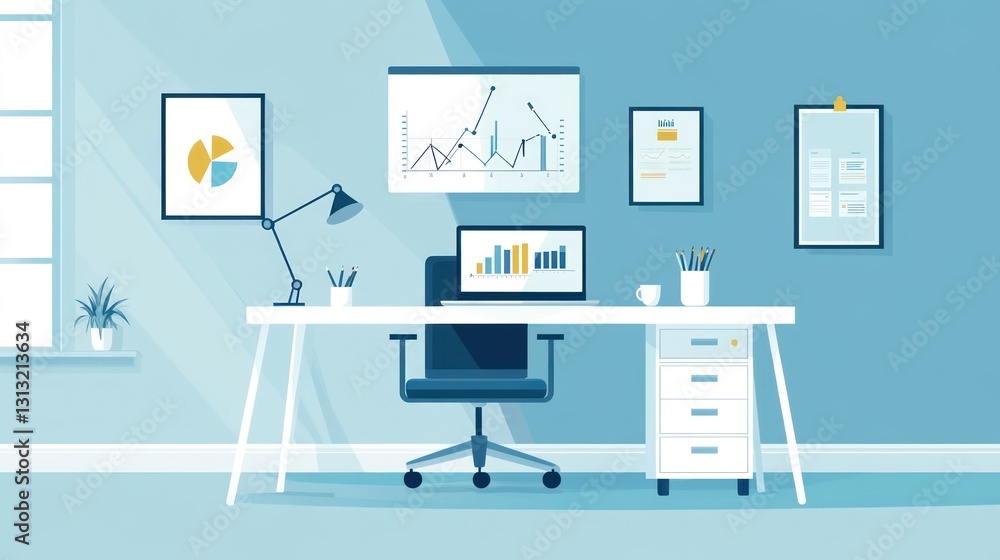 Aufkleber modern office workspace with data visualizations