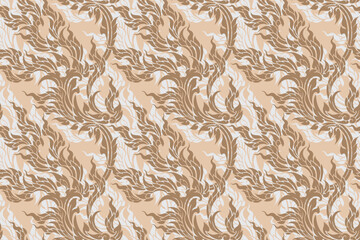 Traditional Thai art seamless delicate pattern in damask style motifs suitable for wallpaper, clothing, curtain, textile, tile, blanket and fabric design isolated illustration vector.