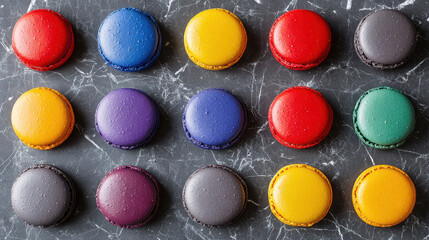 Colorful Macarons on Dark Stone
