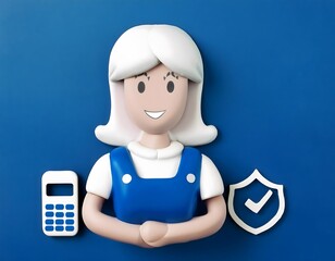 Financial inclusion, economy and technology : 3D icon of Economic empowerment, small business owner with digital tools.