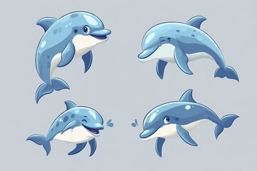 Obraz premium Adorable Cartoon Dolphins Displaying a Range of Playful Expressions and Poses