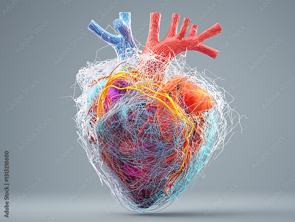 Aufkleber Dynamic heart structure digital art 3d visualization abstract environment close-up modern concept