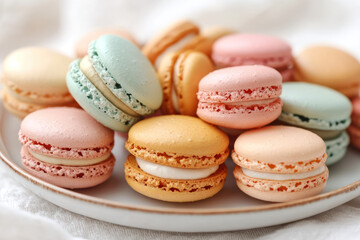 Colorful macarons on plate, close-up (1)