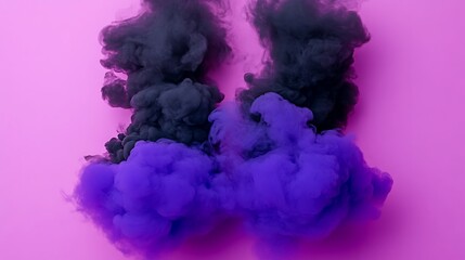 Fototapeta premium Purple And Black Ink Explosions On Pink Background