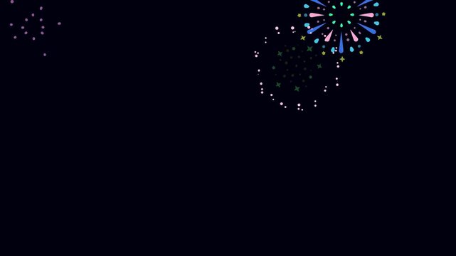 2Dアニメーションの打ち上げ花火 背景素材_カラフル