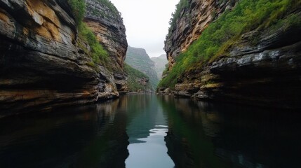 Obraz premium Adventure exploration in scenic canyon nature photography serene waters wide angle view