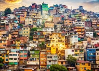 Fototapeta premium Double Exposure: Brazilian Favela, Urban Density, Low-Income Housing, Social Commentary