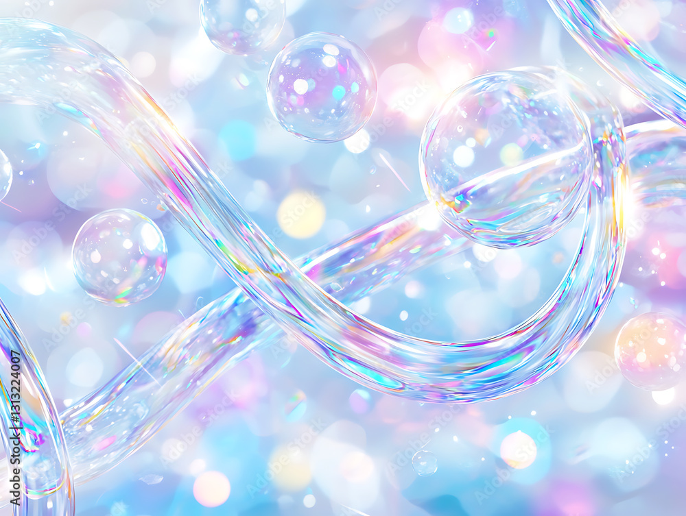Poster bubbles floating and twisting in a dreamy pastel background abstract art soft light ethereal atmosph
