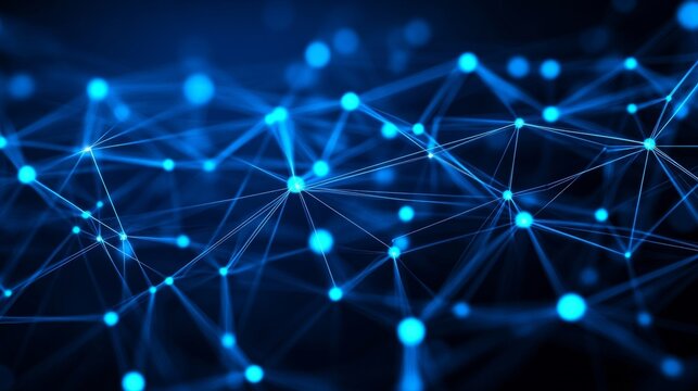 Glowing blue data network illustration on a dark background