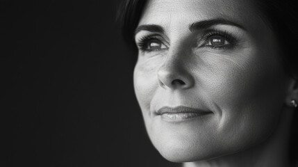 Fototapeta premium A contemplative woman gazes thoughtfully into the distance, highlighting her serene expression