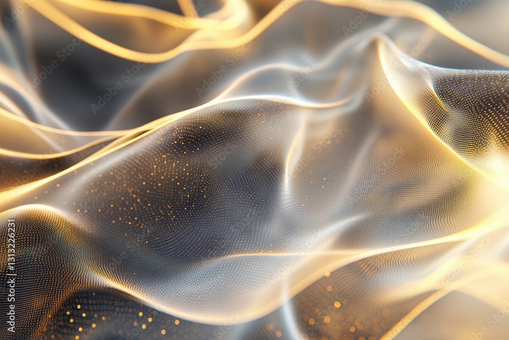 Poster abstract depiction of flowing fabric with luminescent glowing lines