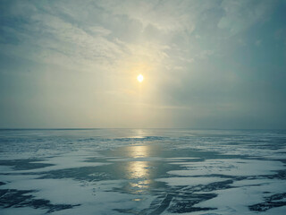 Ice and snow on the Great Lakes in winter