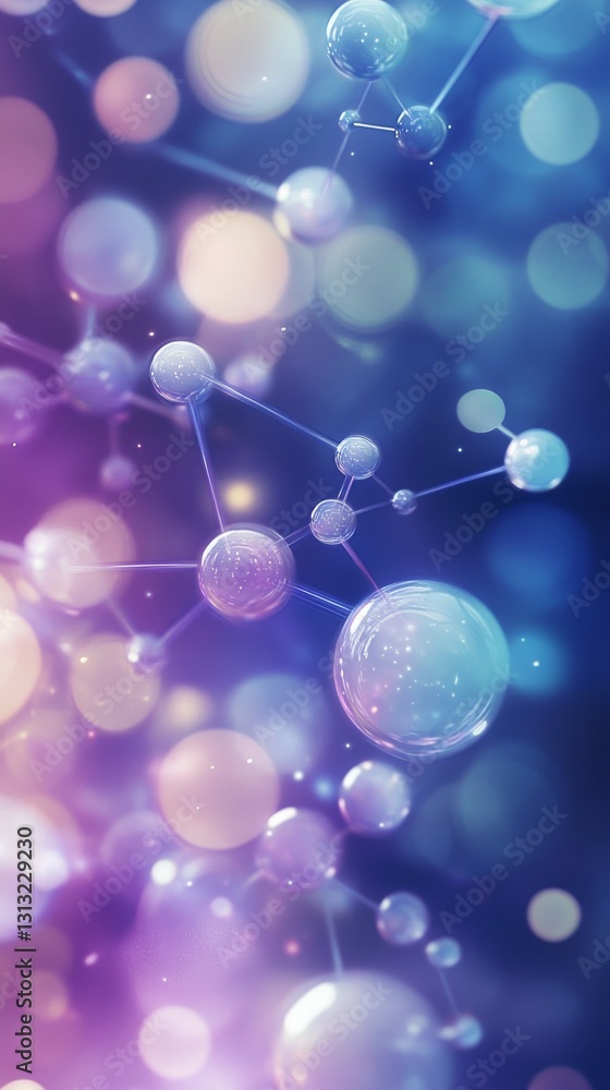 Poster a mesmerizing depiction of abstract molecular connections with glowing spheres and intersecting line