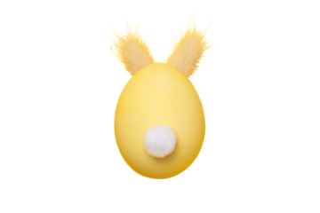 PNG, Easter, yellow egg with rabbit tail and ears, isolated on white background