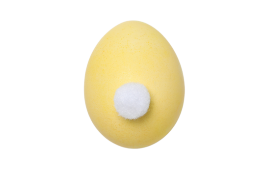 PNG, Easter, yellow egg with rabbit tail, isolated on white background