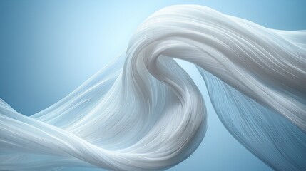 Flowing White Fabric on Blue Background