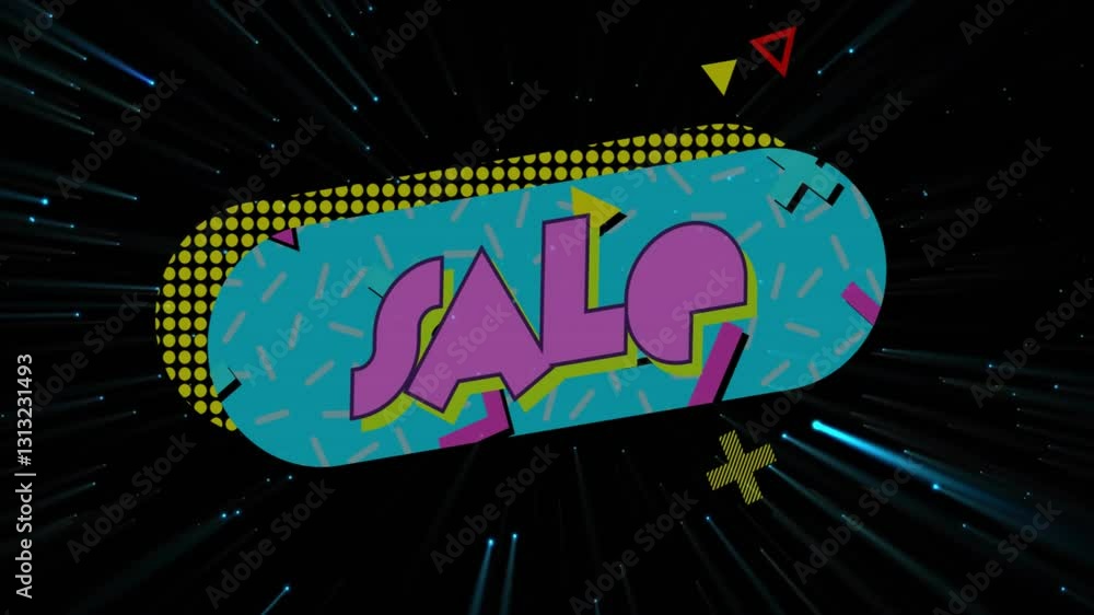 Poster colorful sale text with geometric shapes and dynamic background animation
